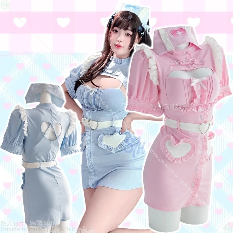 

Аниме Kawaii Jirai Kei Girl Halloween Christmas Party Night Club Uniform Сексуальное мини-платье медсестры Lovely Heart Lolita 코스프레 Комбинезон