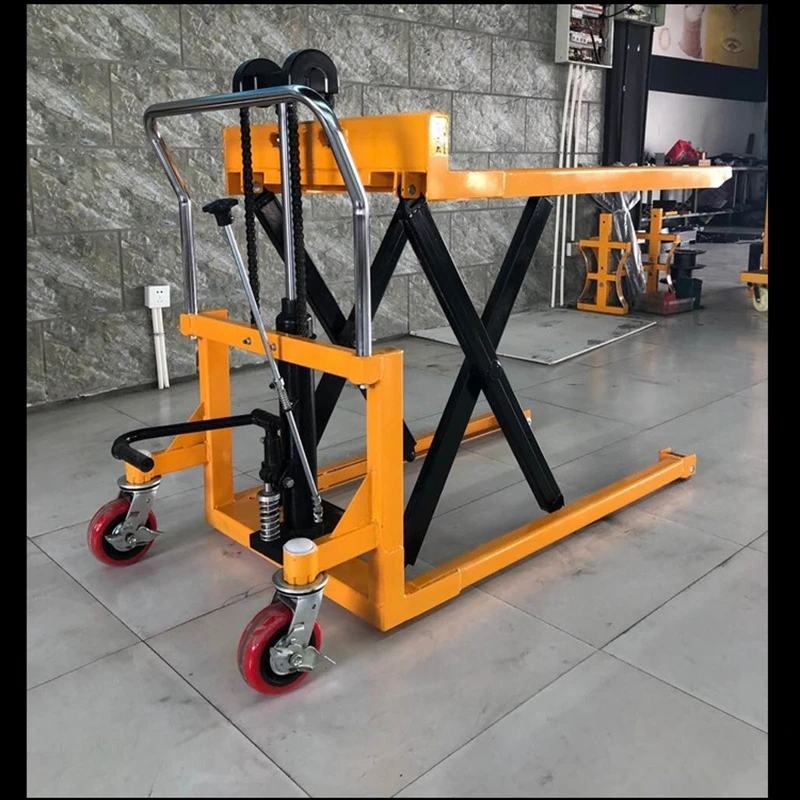 Scissor type high lift truck 1 ton manual hydraulic ground cow 1.5 ton high lift electric lifting platform forklift