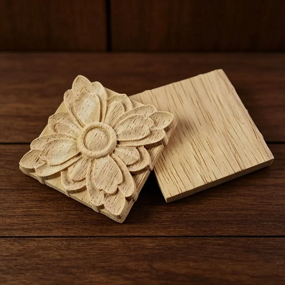 Unique Floral Wood Miniatures Carved Wooden Figurines Crafts Corner Appliques Frame Wall Door Furniture Woodcarving Decor