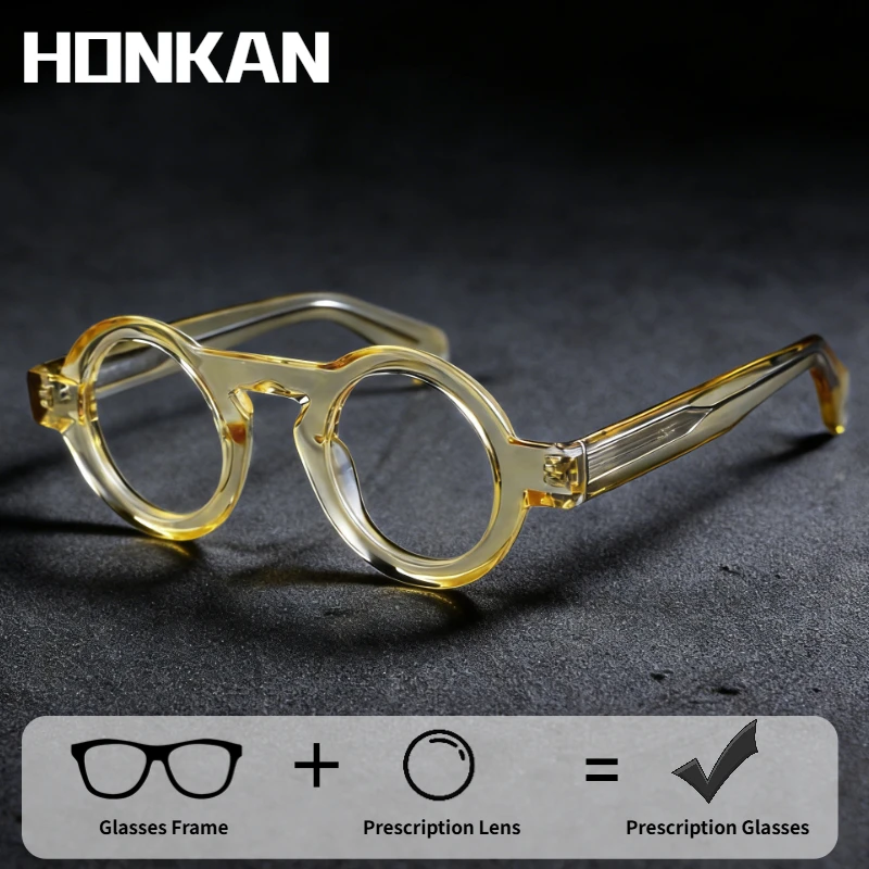 

HONKAN Acetate Eyeglasses Retro Thick Small Circular Men's Reading Glasses Women's Eyewear Fashion Optical Prescription Frame