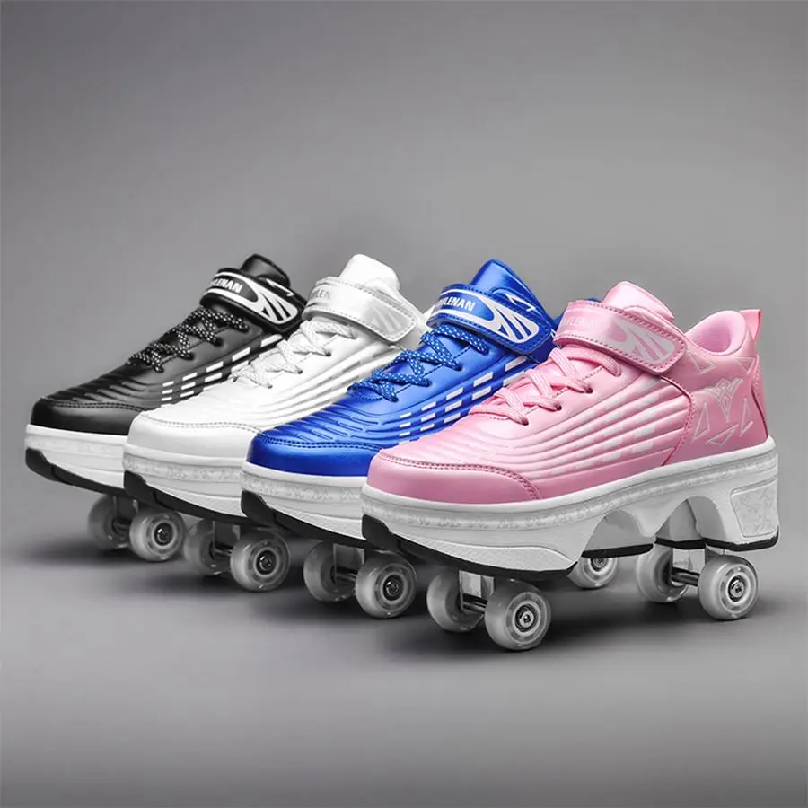 

Patines De 4 Ruedas Deformed Kick Wheel Shoes Retractable Rollers Skate Shoes With 4 Wheels Kids Women