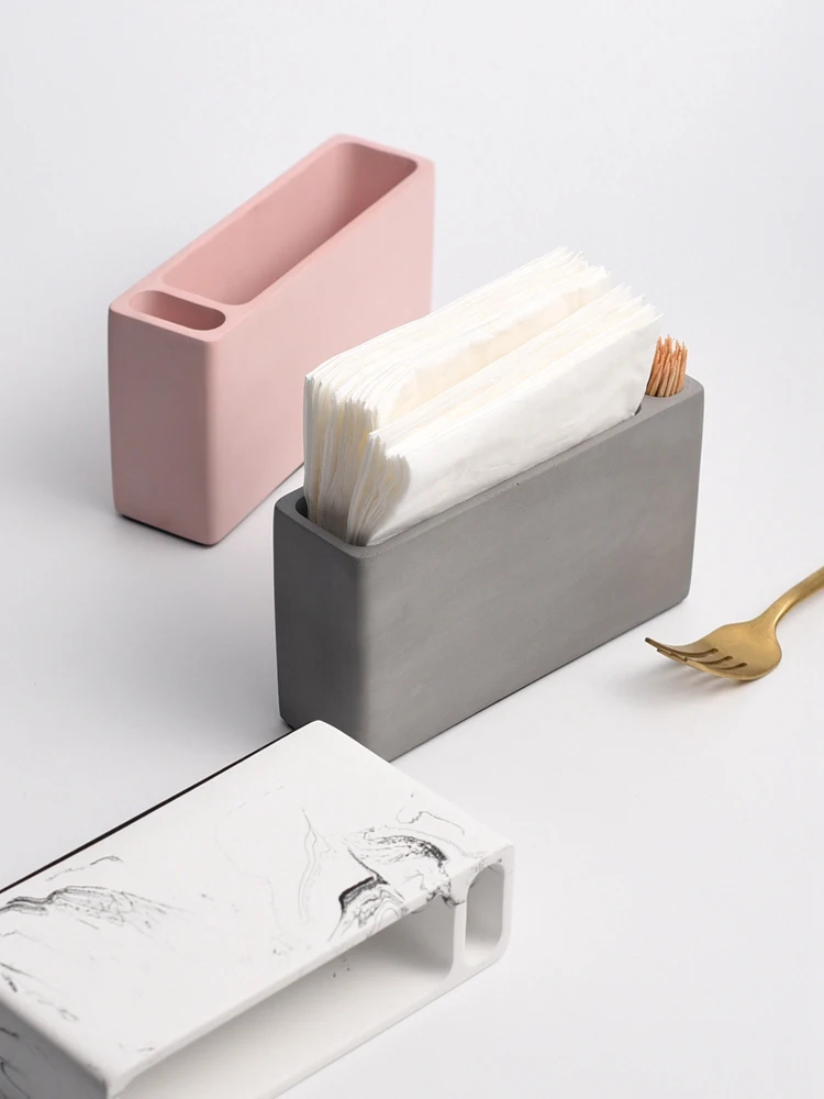 Kitchen Storage Organization Cement Tissue Box Luxury Tissue Paper Box Concrete Napkin Holder Tissue Dispenser Toothpick Holder