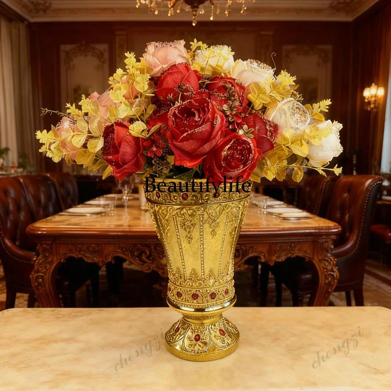 European style electroplated tall vase flower pot decoration gold wedding festival table ornament