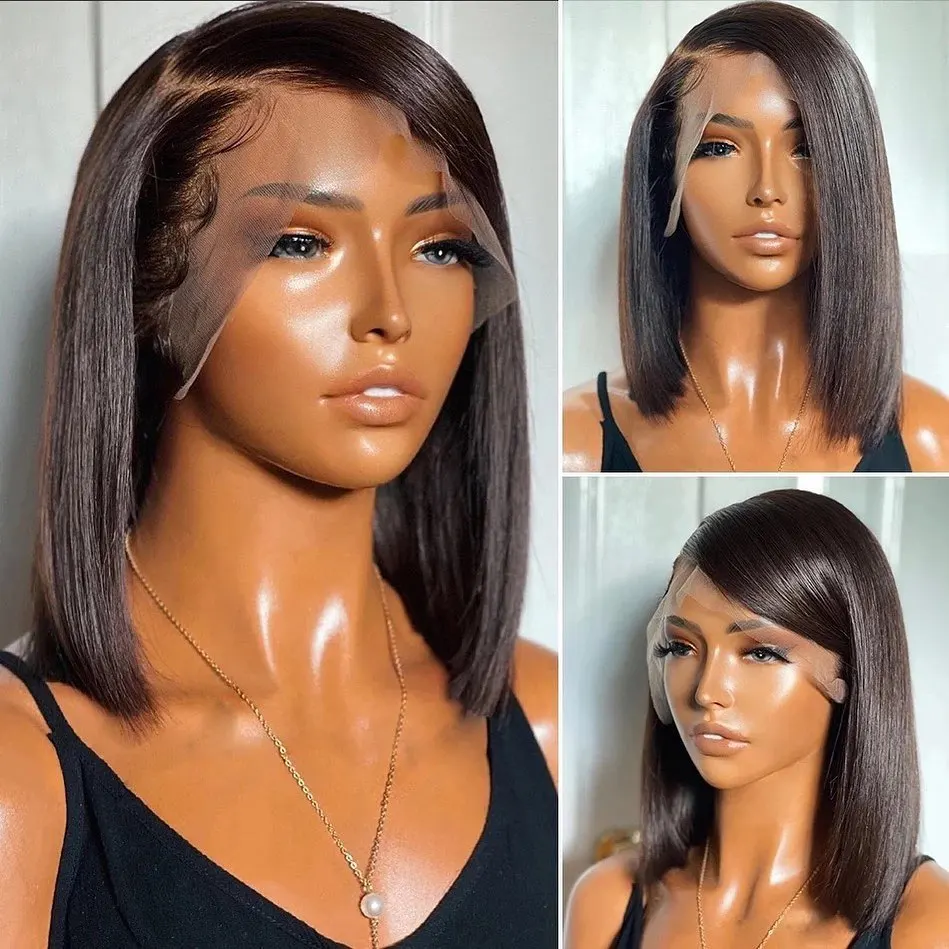 Glueless Bob Human Hair Wigs for Women Straight Side Part Lace Wig Brazilian Human Hair Ready To Wear Perruque Cheveux Humain