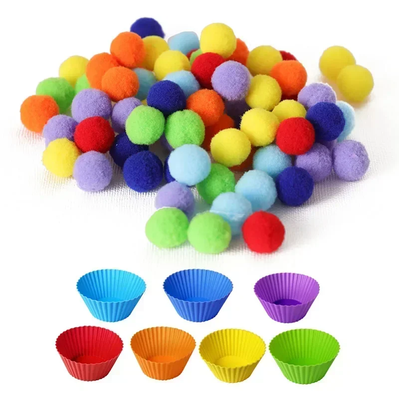 เด็ก Fine Motor Skill เกมจับคู่ Montessori การศึกษาของเล่นการเรียนรู้การนับของเล่นที่มีสีสัน Plush Ball Sorting เกม