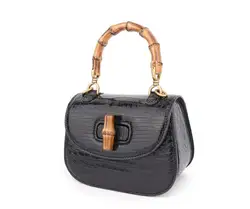 2023 new genuine crocodile skin leather lady women small size shoulder cross body bag with bamboo handle black color