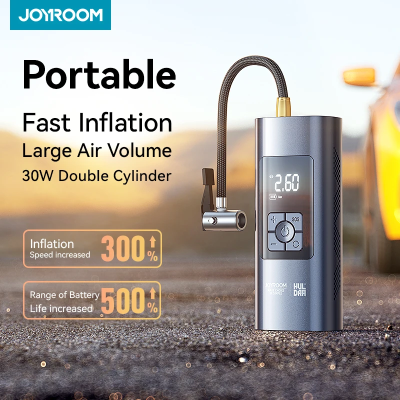 Joyroom Portable Car Air Pump 30W Double Cylinder Car Tire Inflator Wireless Electric Motorcycle Inflatable Pump For Car Bike