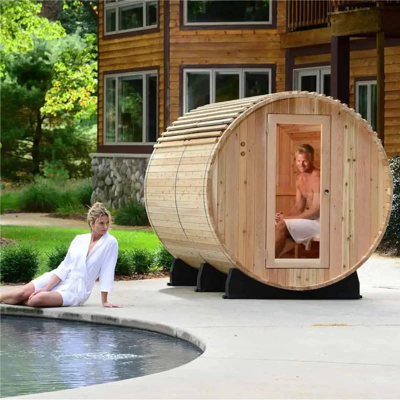 deposit Outdoor traditional panoramic type 4- person red cedar sm sauna with backrt