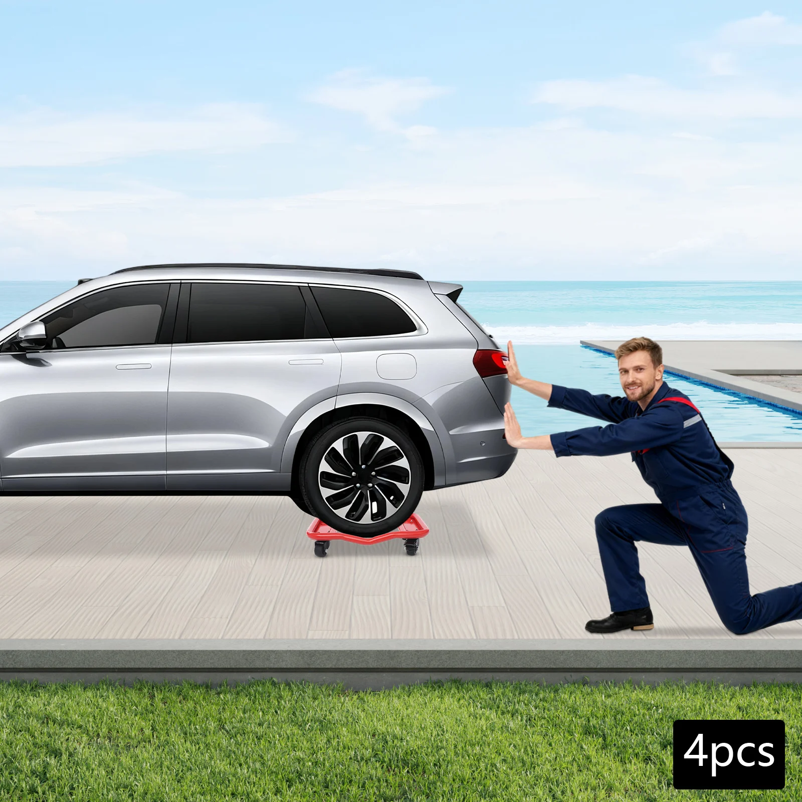 الصلب الأحمر 45x32.5x10.3 سنتيمتر عربة أربع قطع 6000 رطل الحاملة عربة محمولة كتلة بكرة #4