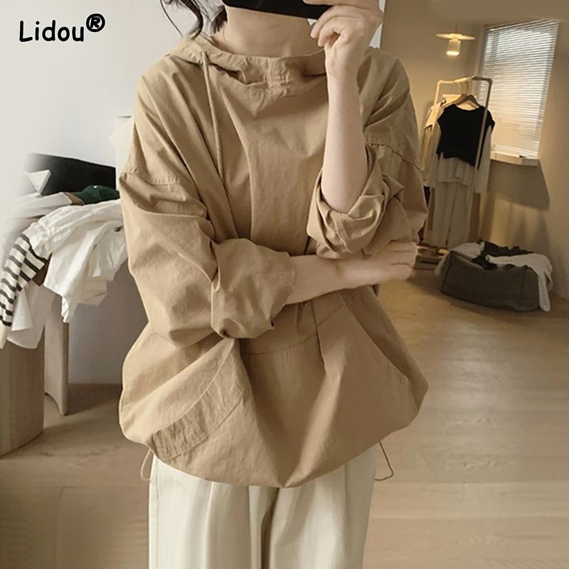 2023 Spring and Autumn Thin Simple Solid Color Versatile Casual Loose Super Oversized French Age Reducing Hooded Women's Sweater