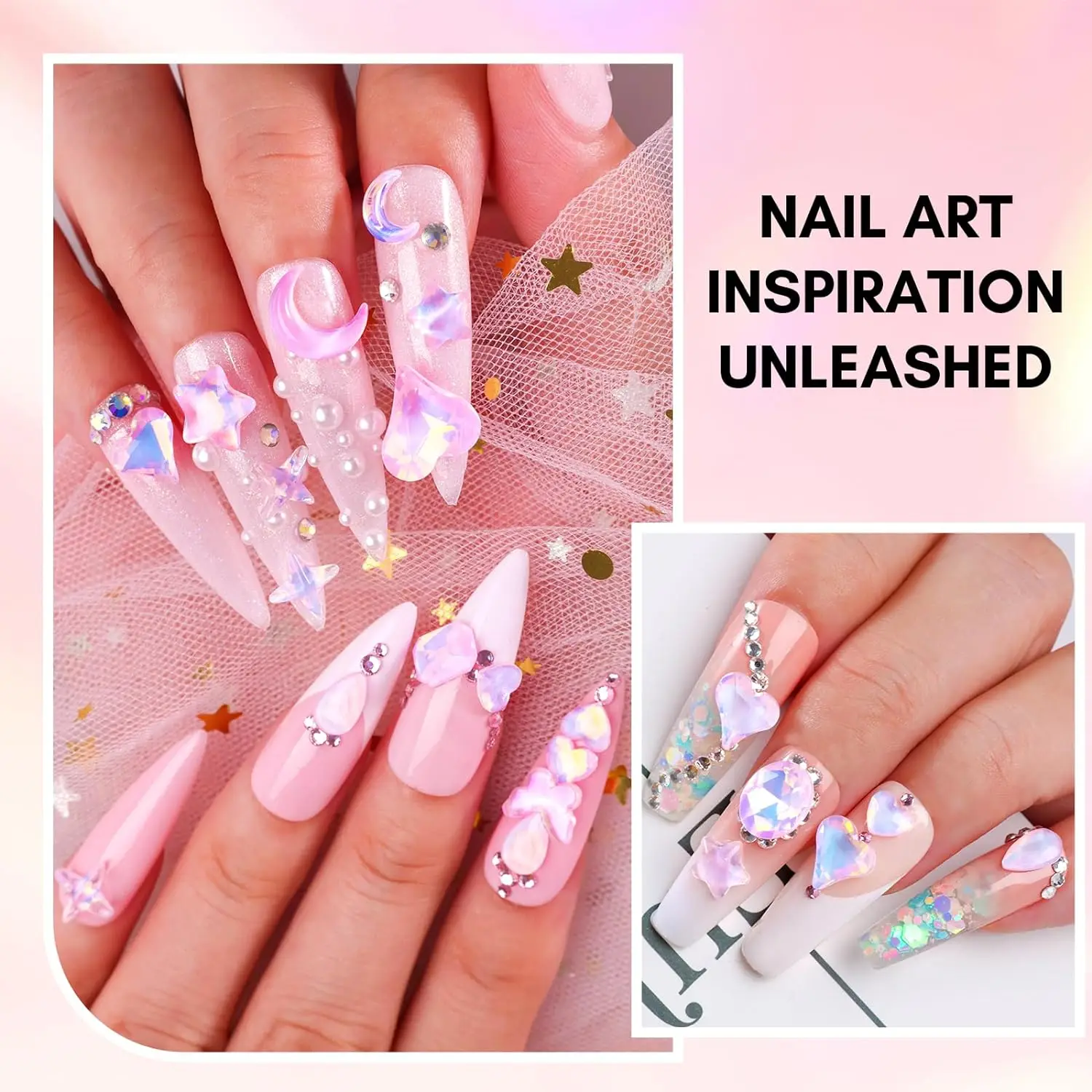 Makartt Nail Charms Rhinestone Glue Kit 15ml Gel Nail Glue with 100PCS Pink Rhinestone Gems 3D Nail Art Decor with Tweezer