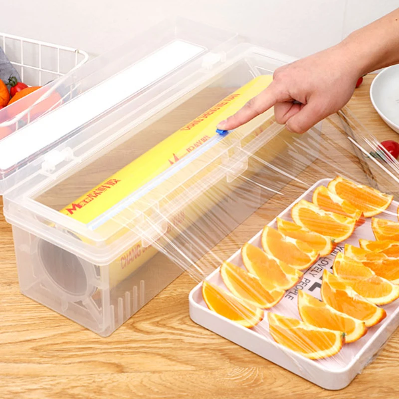 

Professional Plastic Kitchen Dispenser Slide Cutter Film Paper Holder Useful Stretch Film Cling Wrap Dispenser Smoothly Cutting