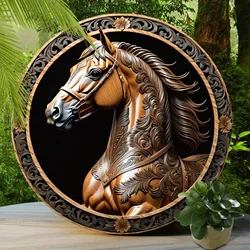 Horse Aluminum Sign, Cute Horse Sign, Living Room Wall Decor, Round Fashion Art Aesthetic, Terrace Decor Gift Holiday Gift