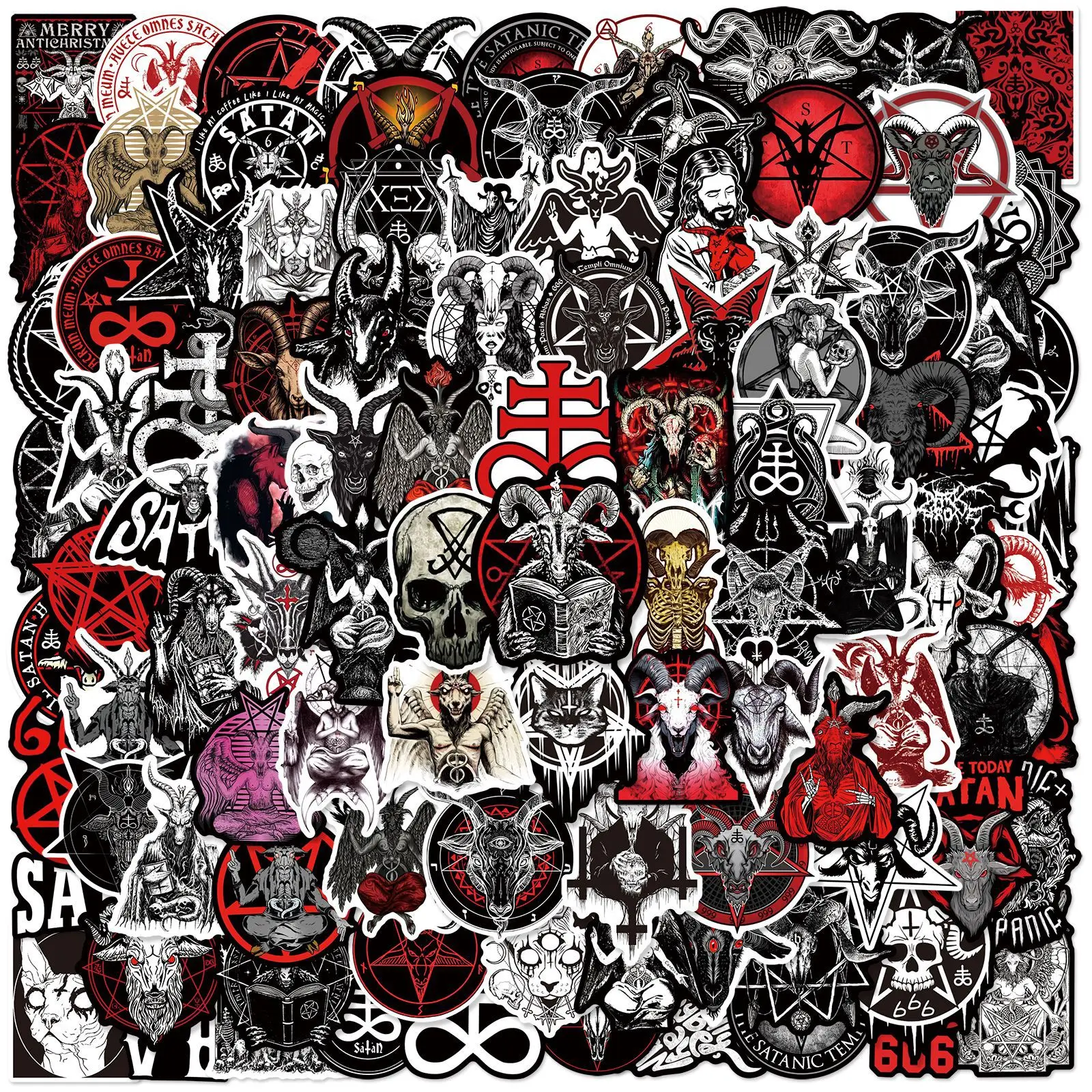 100Pcs Mixed Devil Satan Stickers Demon Satan for Travel Luggage Phone Laptop Suitcase Skateboard Motorcycle Helmet Decals