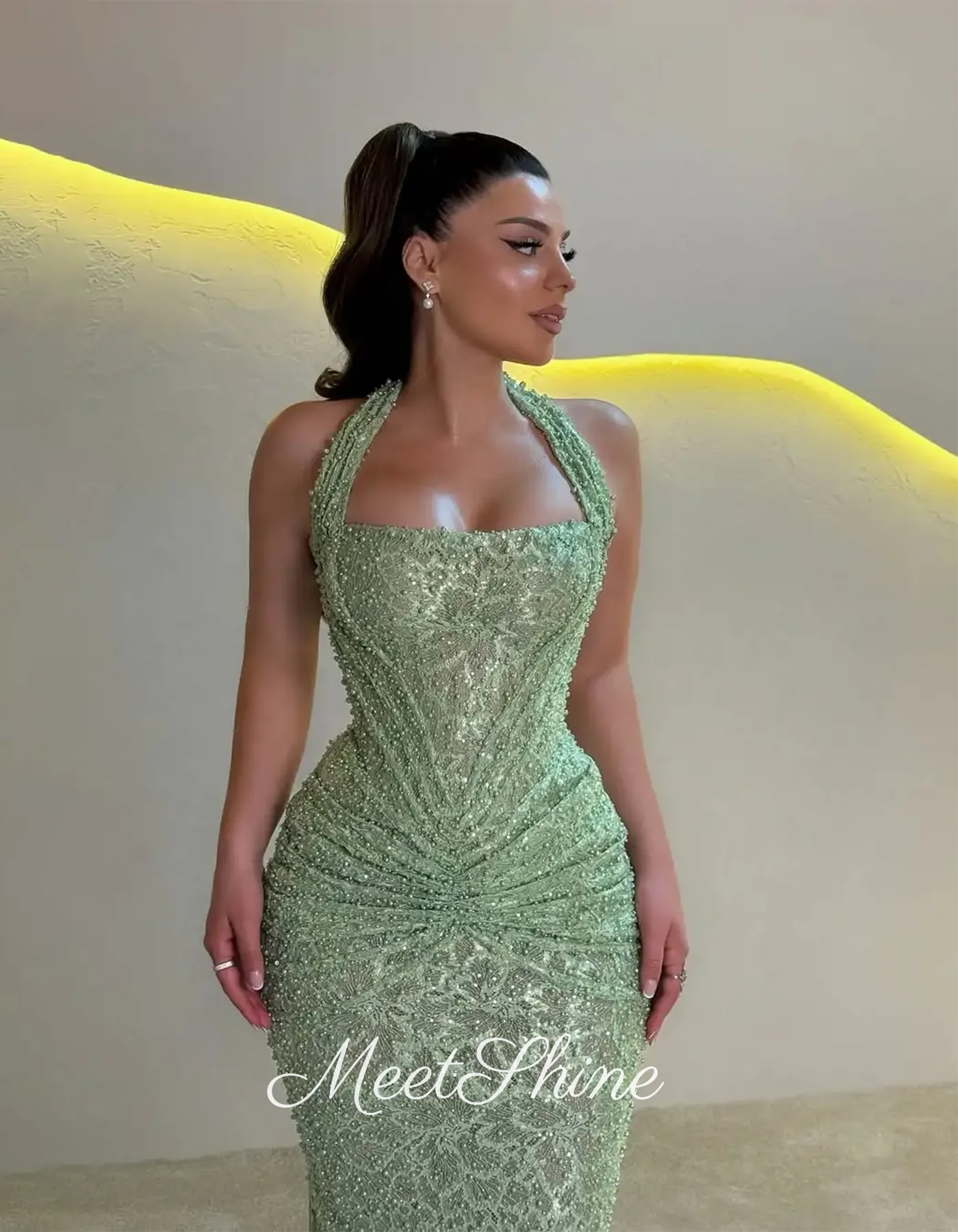 فساتين سهرة فاخرة بحورية البحر لؤلؤ مطرز بالخرز في دبي بدون أكمام ساحرة سويب تراين تول فساتين لحضور الحفلات الموسيقية حسب الطلب