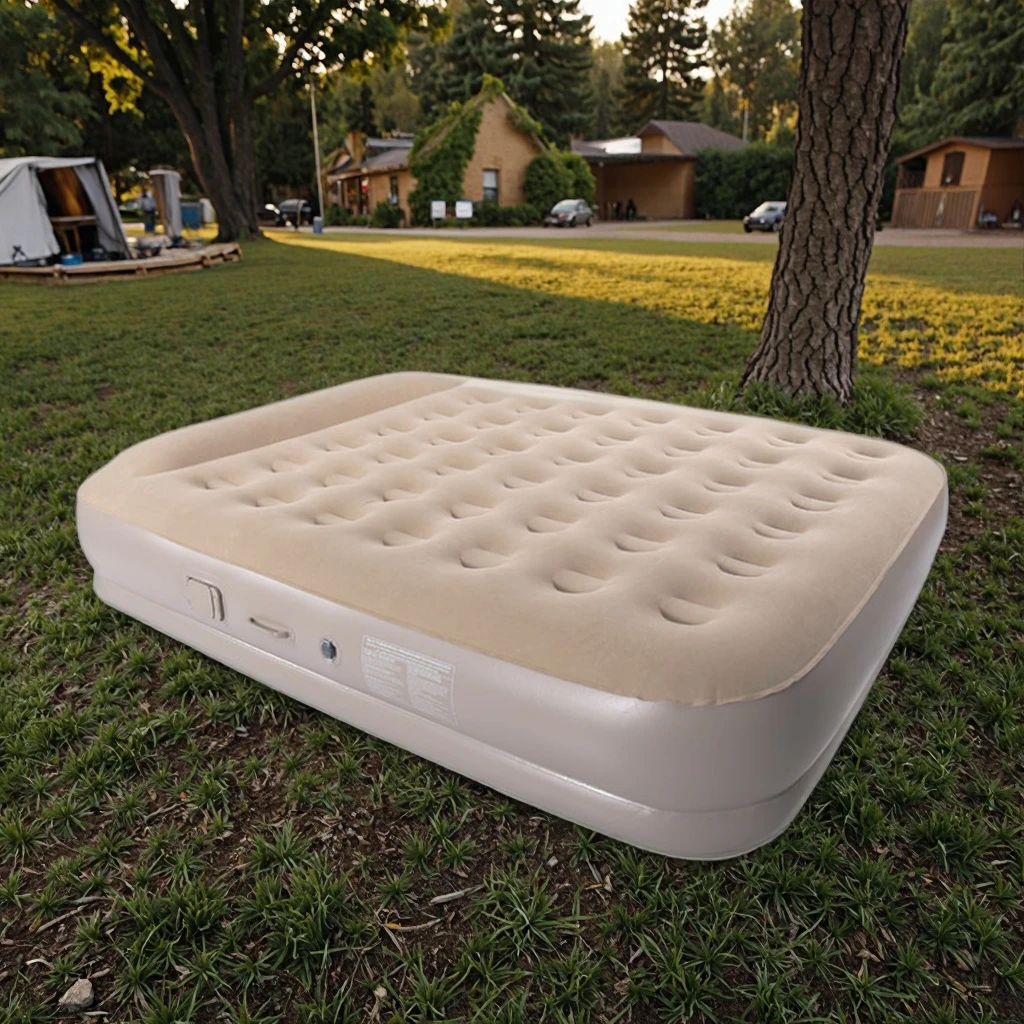 

Modern Portable Double-Size Inflatable Air Bed Mattress Built-in Pump PVC Material Foldable Design for Camping Bedrooms Parks