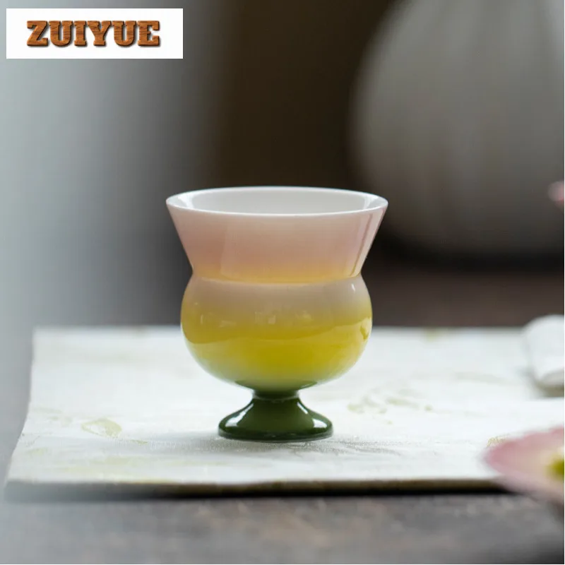 

2pc/lot Gradient Color Gourd High Foot Teacup Zen Tea Bowl Mug Tea-tasting Personal Cup Chazhan Master Cups Tea Items Craft 75ml