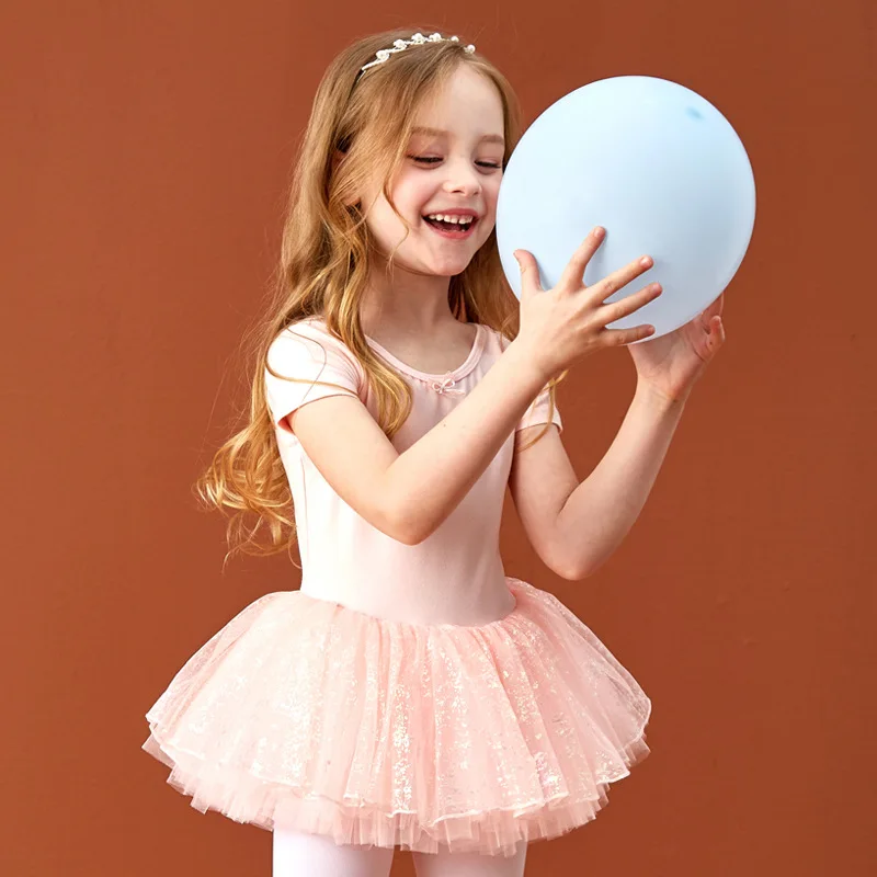 USHINE-Robe de ballet élégante pour filles, vêtements de danse à manches courtes, jupe de sport pour enfants, entraînement phtalleotar, éducatif