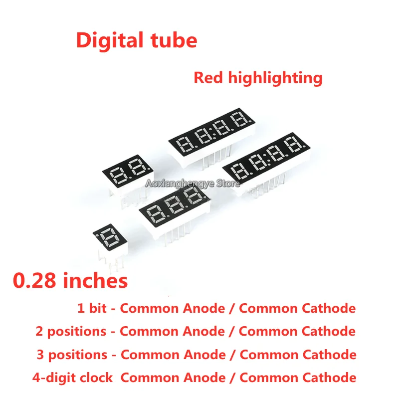 10PCS 0.28 inches 1/2/3/4 Digital tube Common Anode / Common Cathode Red highlighting Digital display tube Clock