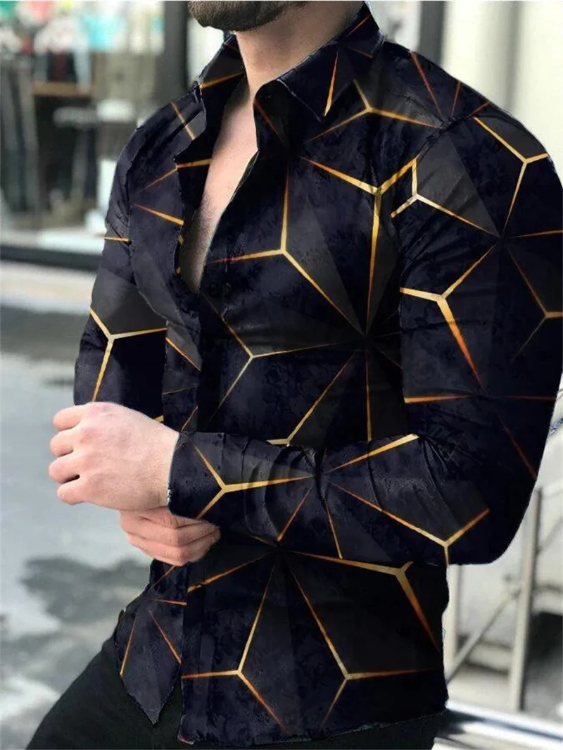 Men\'s Star Sky Printed Long Sleeve Shirt 2023 Fashion Design Luxury Long Sleeve Tops Men\'s Four Seasons Button Lapel Shirts