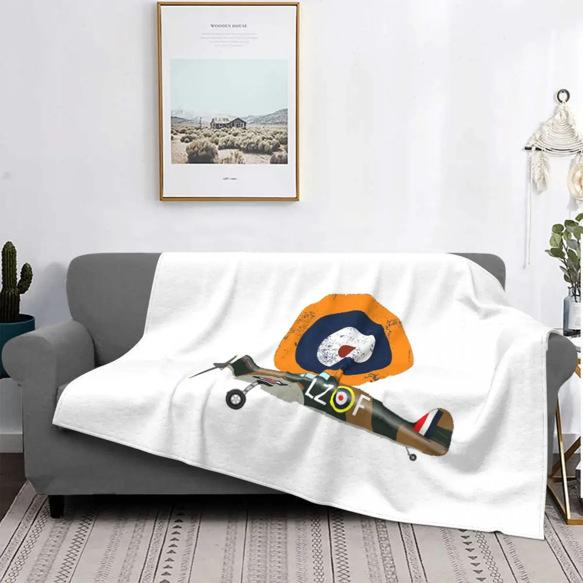 RAF Warbird Military WW2 Aircraft Flugzeug MKI Supermarine Spitfire Airplane Blanket Velvet Throw Blankets Plush Thin Quilt