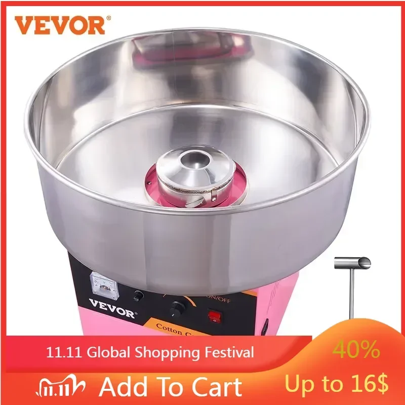 VEVOR Electric Cotton Candy Machine Commercial Floss Maker with Stainless Steel Bowl Sugar Scoop and Drawer for Birthday Party