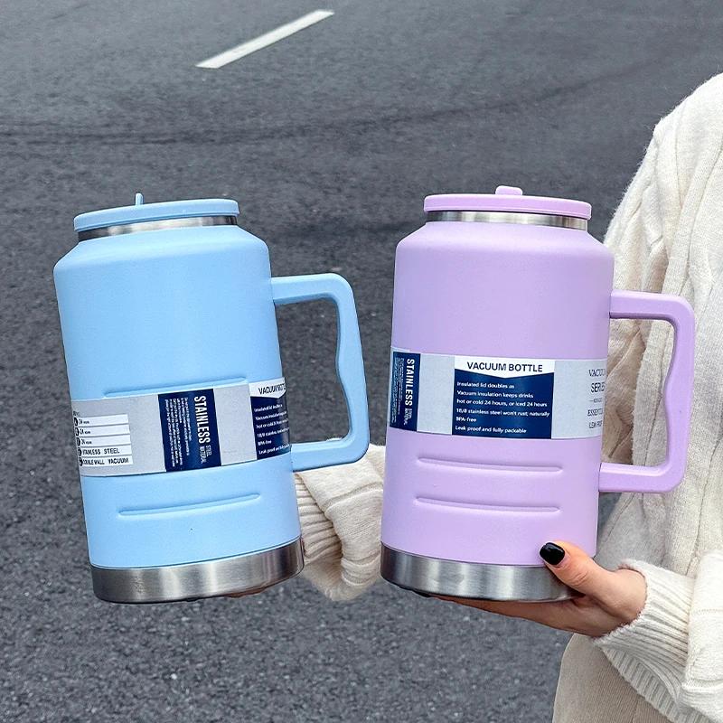 1pc Stainless Steel Insulated Cup, 2000ml Large-Capacity Handheld Gallon Water Jug, Fitness Sports Water Bottle Companion