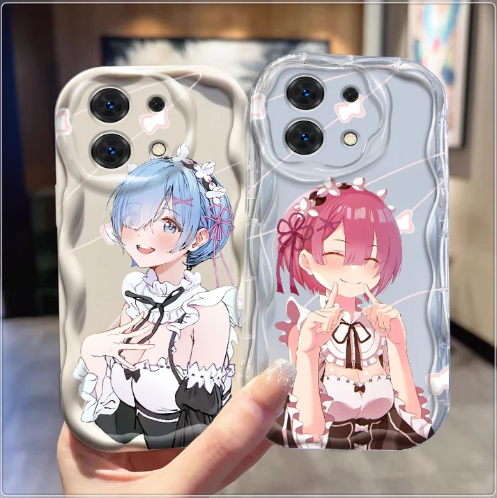 

Anime R-Rem R-Ram Maid For Xiaomi Redmi Note 13 12 12S 11S 11 10 9 8 10A 9C 9T Pro Plus 5G Wave Oil TPU Phone Case