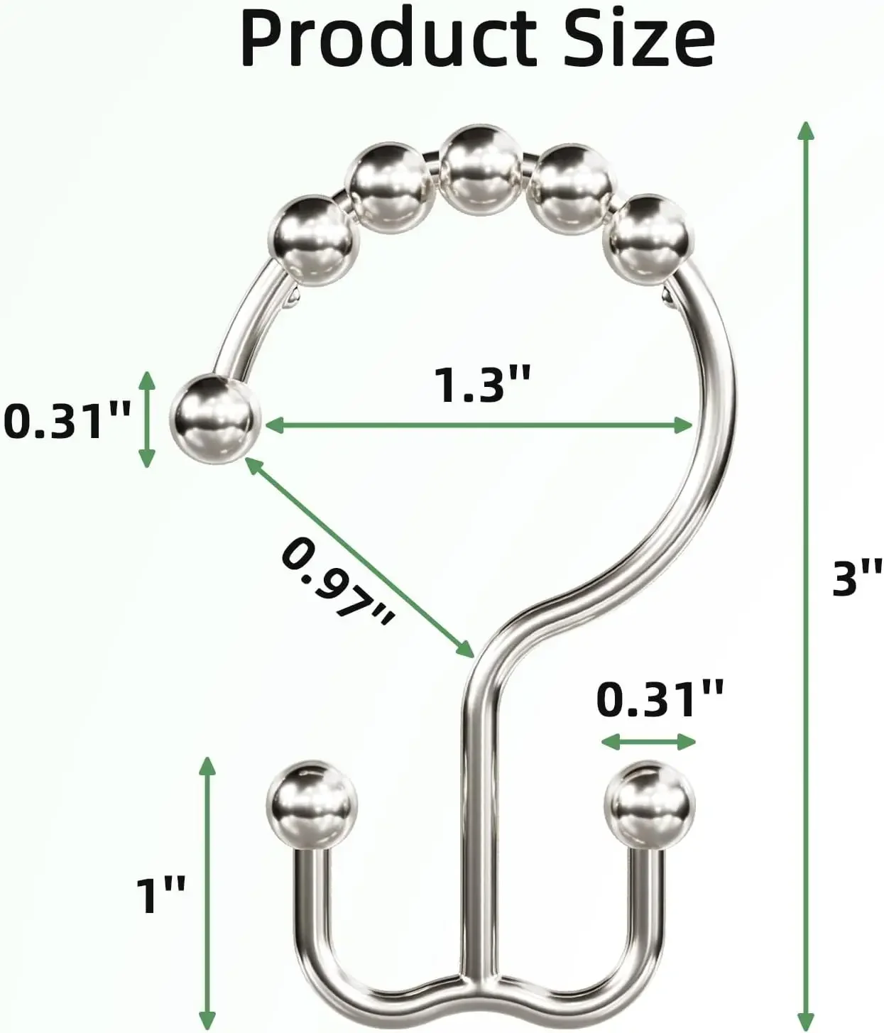 Shower Curtain Hooks, Rust-Resistant Metal Double Shower Curtain Rings for Curtain Rolling Shower Hooks,