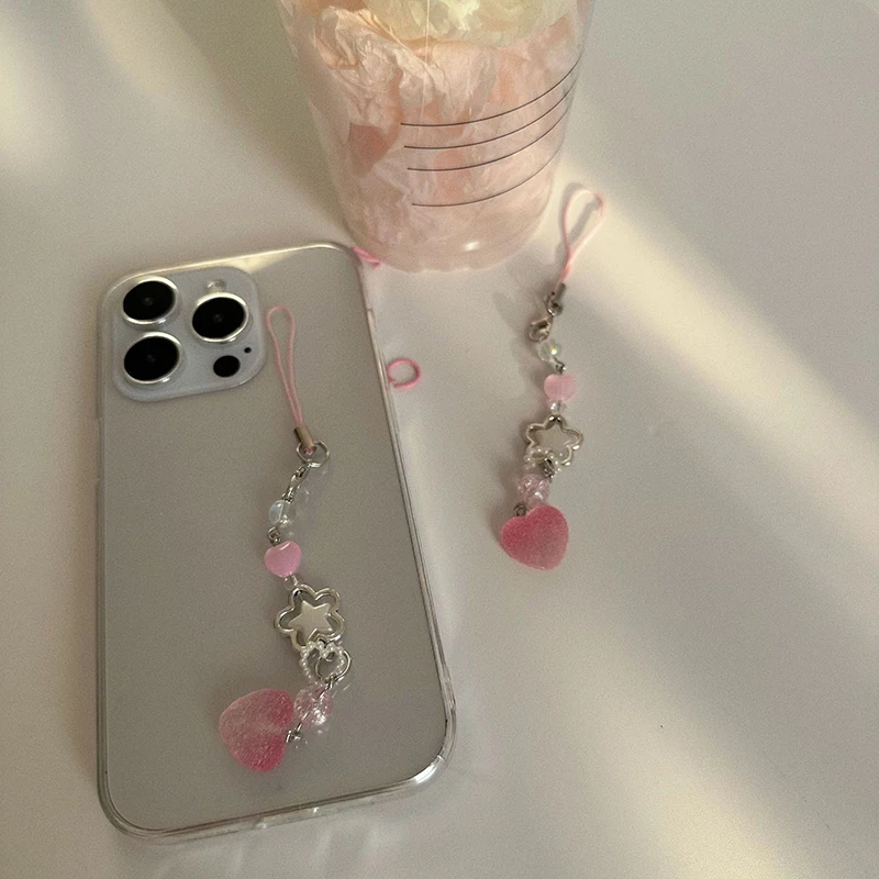 Cute Simulation Pink Gummy Heart Pendant Phone Strap Keychain For Girl Bag Camera Charm Phone Case Landyard