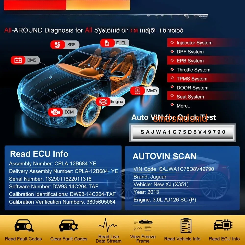 Picture 3: Scanner,All System Diagnostic Scan Tool, Lifetime Free Update,8 Reset Injector Coding for 85+Brand