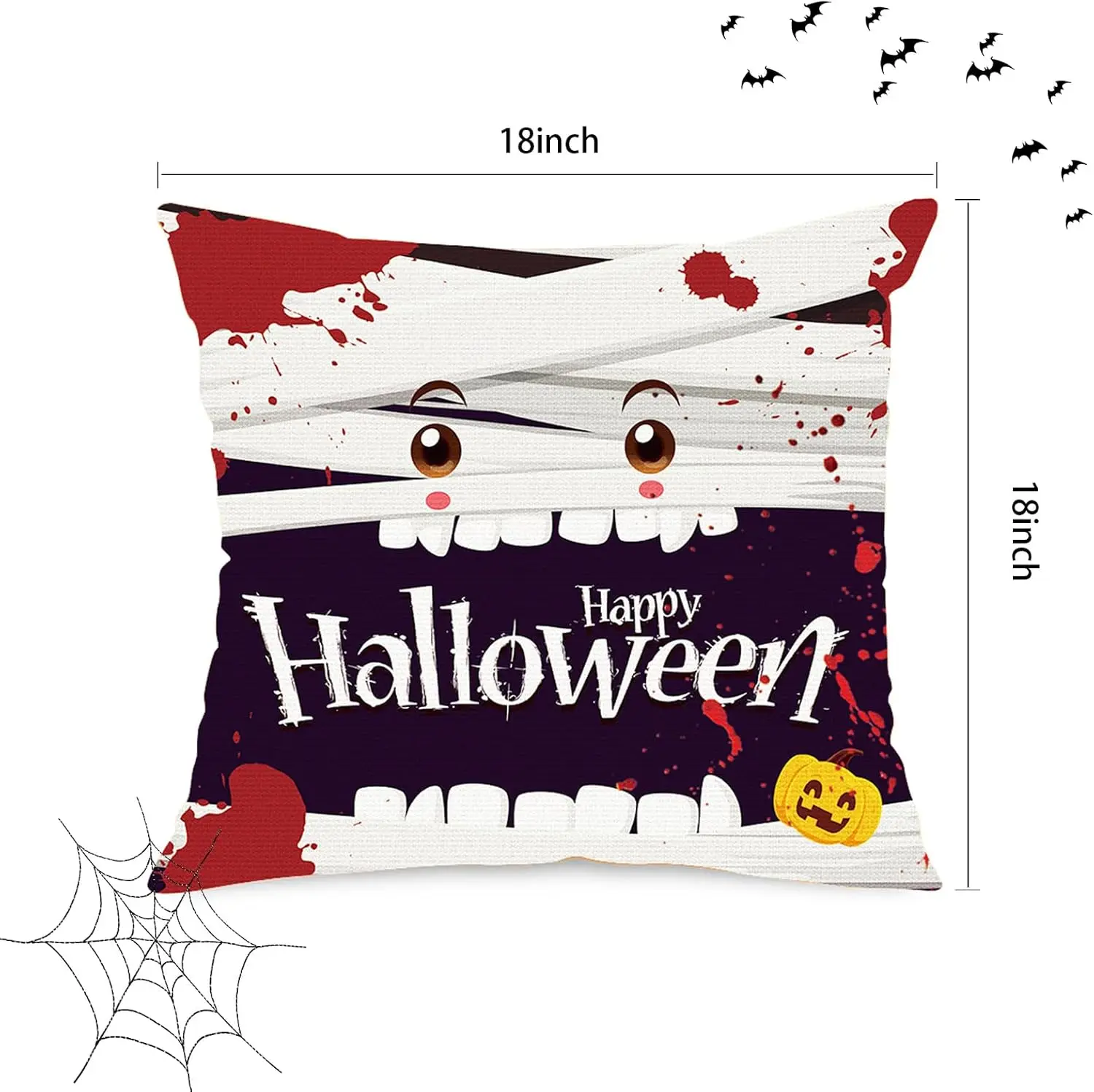 Halloween Pillow Covers 18x18 Set of 4,Scary Halloween Pillowcase Decor Indoor Outdoor Decorative Cushion Cases Party Fall