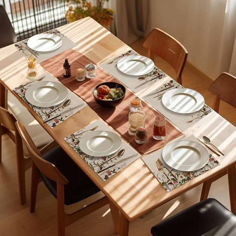 VIKAMA Butterfly & Autumn Mushroom Placemat Set 4 Pcs Washable Dining Table Mats for Outdoor Party Kitchen Home Decoration