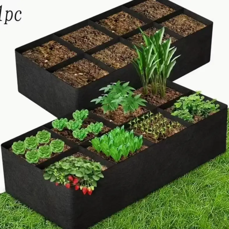 Saco de Plantio para Jardinagem Doméstica de 128 Galões com 8 Divisórias, Respirável, Espessado, Tridimensional, para Cultivo de Vegetais e Batatas
