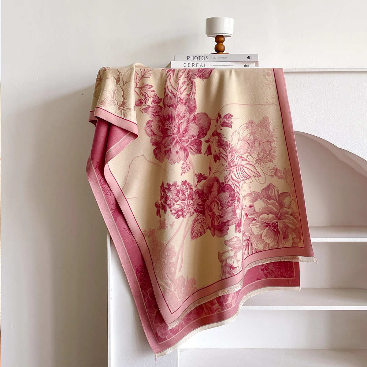 Brand Fashion Winter-Kaschmirschal für Damen – Pashmina-Schal mit Blumenmuster und Quasten, dicker, warmer Wickel- und Poncho – Detail 6