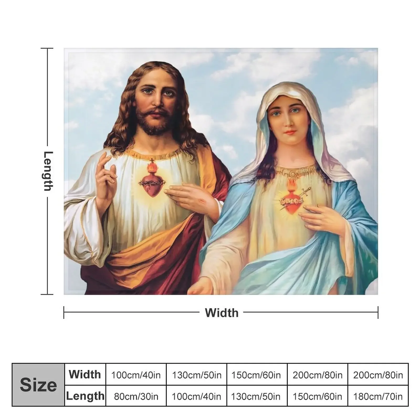 Sacred and Immaculate Hearts - III (Jesus and Mary) sky background Throw Blanket Soft Beds Decorative Sofa Blankets