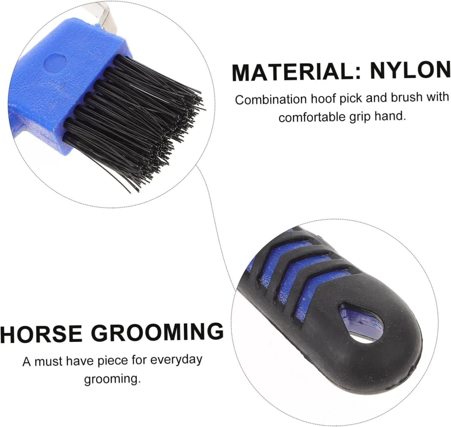 Horse Hoof Pick brush with handle, sturdy horseshoe shaped brush, horseshoe shaped brush, suitable for horses, donkeys, goats