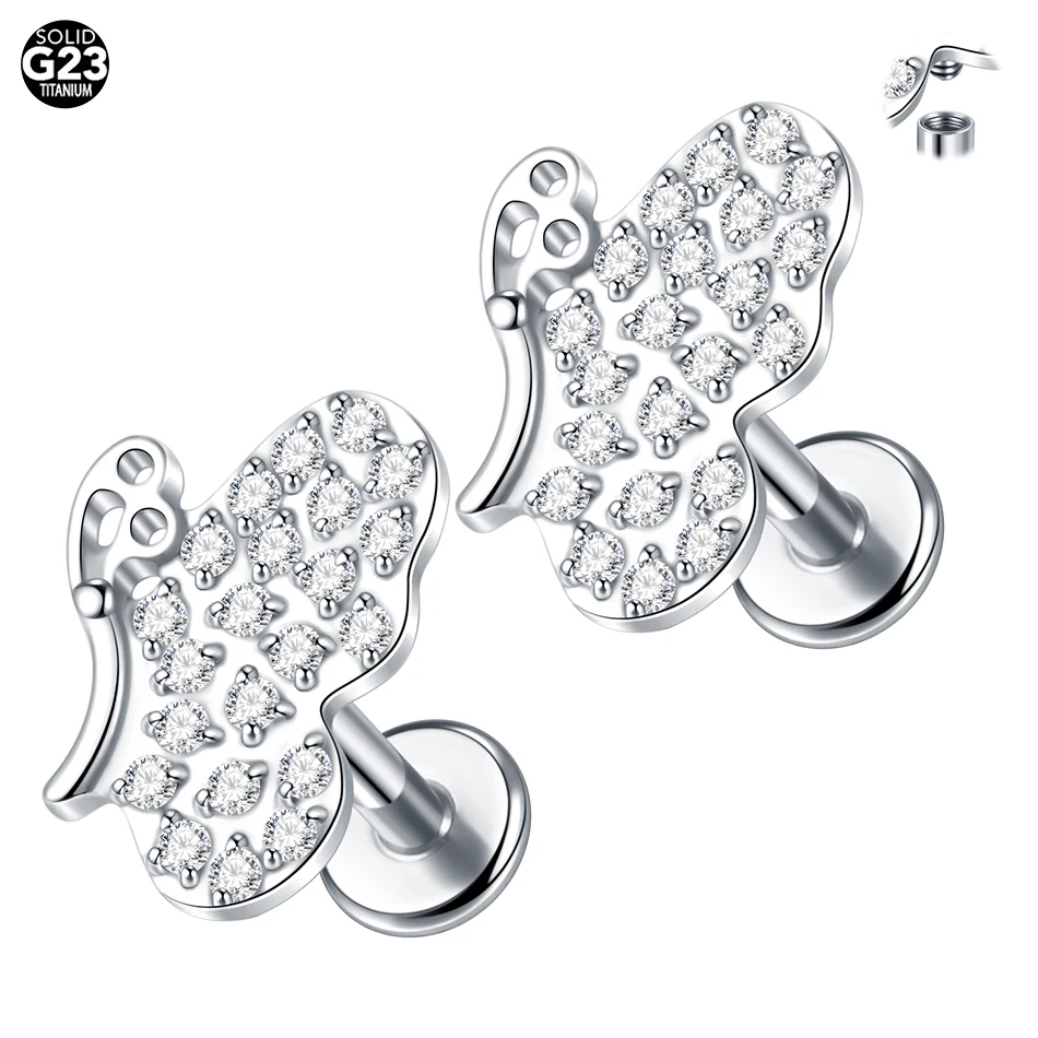 1/5PCS Titanium 16G Marquise CZ Leaf Cartilage Earring Stud Butterfly Helix Conch Flat Back Rook Tragus Lip Piercings Jewelry