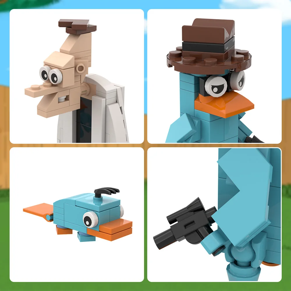 Gobricks MOC Phineas and Ferb Bricks Model Perry the Platypus Dr. Heinz Doofenshmirtz Building Blocks Toys Gifts