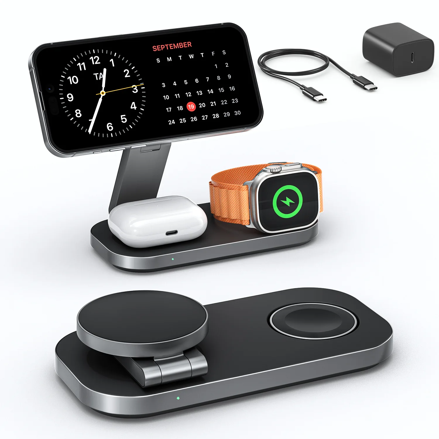 

Magnetic 3 in 1 Fast Wireless Charger Stand Foldable Charging Station For iPhone17 16 15 14 13 Apple Watch10 9 8 7 Airpods Pro