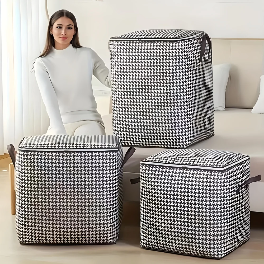 

4pcs Fabric Storage Bag with Lid, Large Foldable Storage Box with Handle for Storing Clothes and Bedding