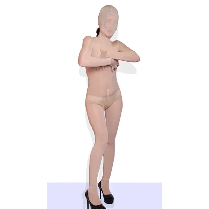 Collant in seta di ghiaccio trasparente rosa Body in seta trasparente per tutto il corpo Fetish Wear calze per tuta Zentai tuta Catsuit Bodystockings