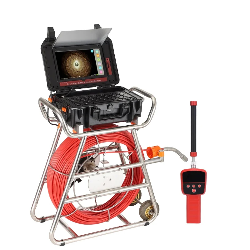 شاشة لمس 10.1 بوصة عالية الدقة 1080 بكسل، 512 هرتز Sonde كاميرا الصرف الصحي ذاتية التسوية عداد أمتار 8 جيجابايت DVR فيديو مع كاميرا أنبوب محدد الموقع