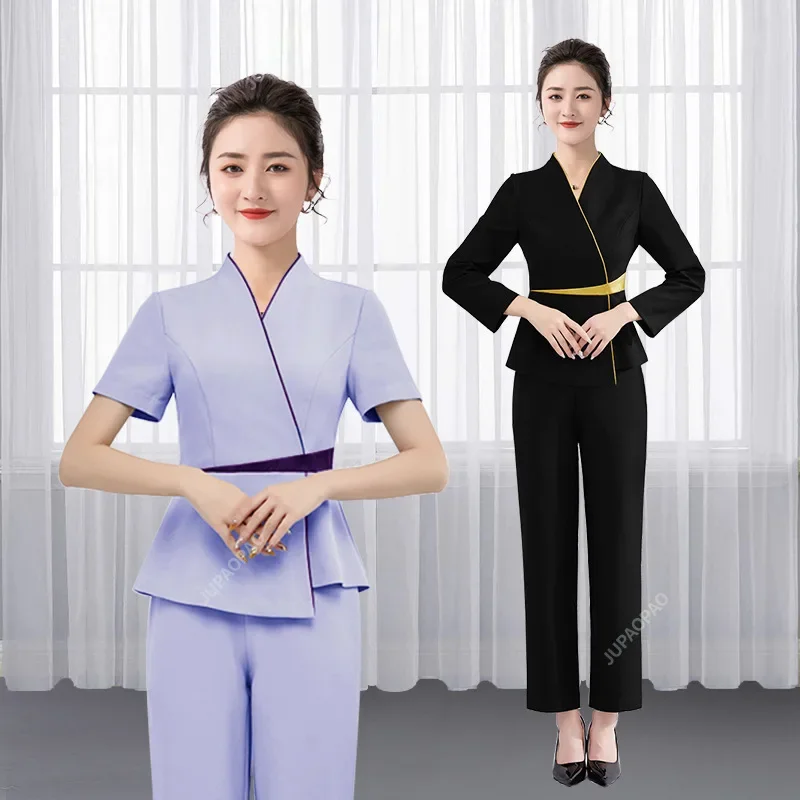 Beauty Salon estheticienne Spa Uniform Massage Work Clothes Foot Therapist Work Gowns for Women black  Beautician Uniform Suit