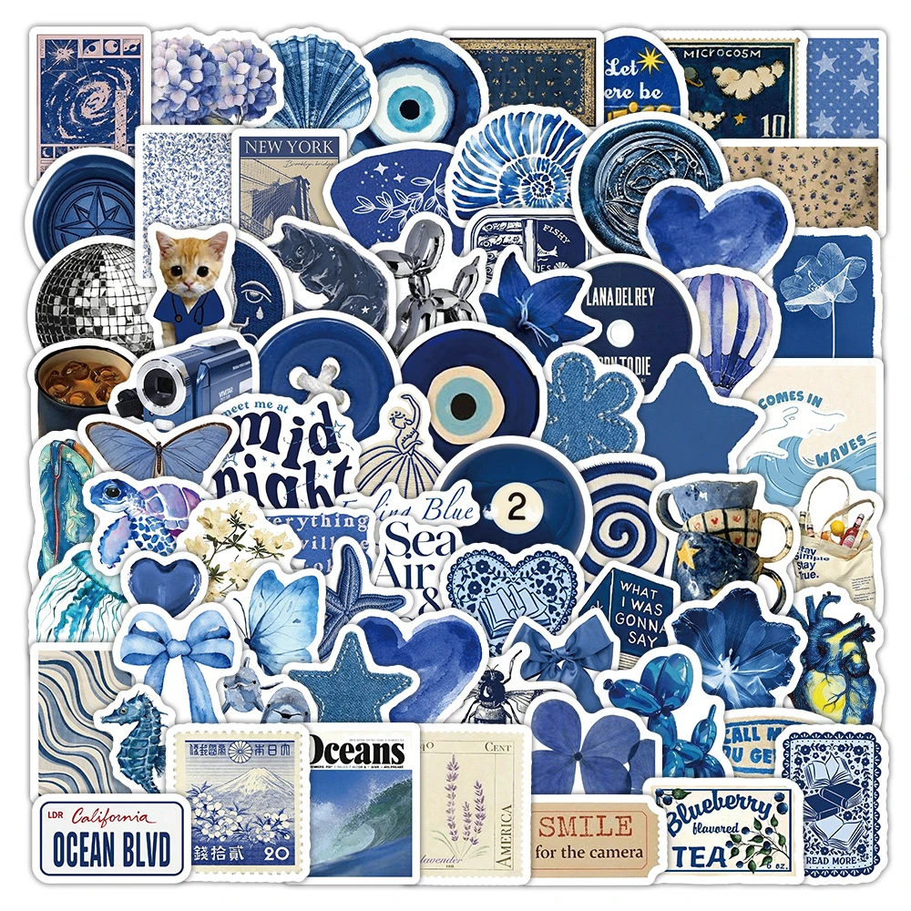 

10/30/50/103pcs Cute Blue Ins Style Aesthetic Stickers Retro Art Graffiti Sticker Water Bottle Luggage Phone Decals Decoration