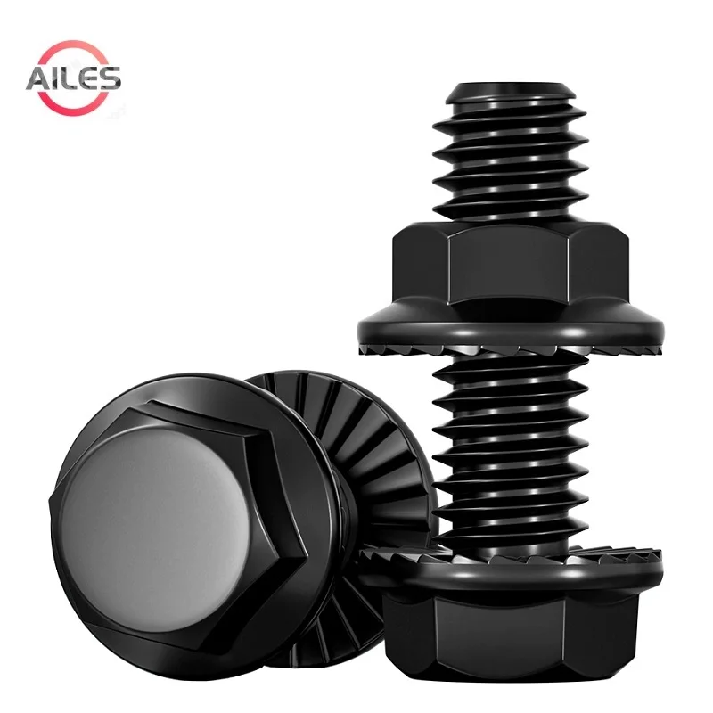 Grade 10.9 Outer Hexagon Flange Screws with Tooth and Flange Nuts Carbon Steel Anti Slip Flange Bolts with Nuts Set