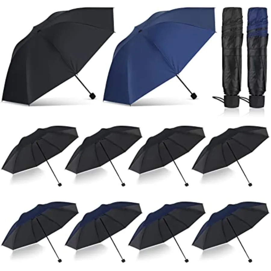 

Set of 12 Windproof Travel Umbrellas Bulk Portable Folding Compact Umbrella for Rain Sun for Wind Backpack Men Women