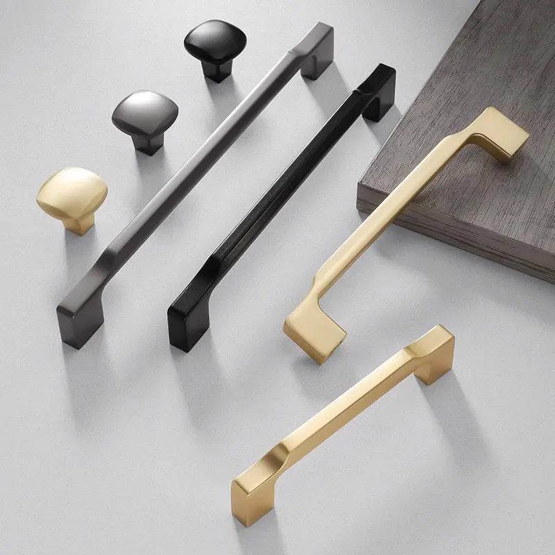 Modern Kitchen Cabinet Handles Brushed Gold Black Grey Bedroom Wardrobe Pulls Zinc Alloy Cupboard Door Handle Furniture Hardware