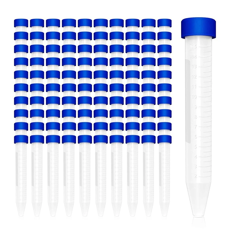 15Ml Plastic Centrifuge Tubes With Screw Cap, 100 PCS 15Ml Conical Tube Teat Tubes With 1PCS Centrifuge Tube Rack