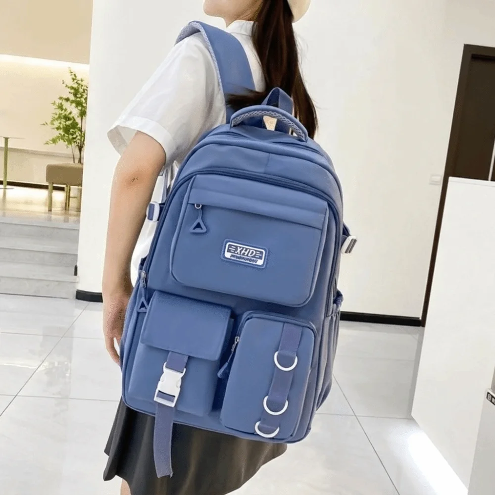 Nylon School Backpack Multi-pocket Adjustable Padded Shoulder Straps Laptop Rucksack Water-resistant Large Capacity
